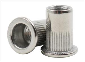 China Stainless Steel Flat Head Ribbed Rivet Nuts , Grade 4.8 Grade 12.9 Knurled Rivet Nut wholesale