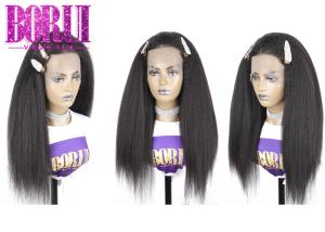 China Kinky Straight Human Frontal Wigs Glueless Swiss Lace Frontal Natural Colors wholesale