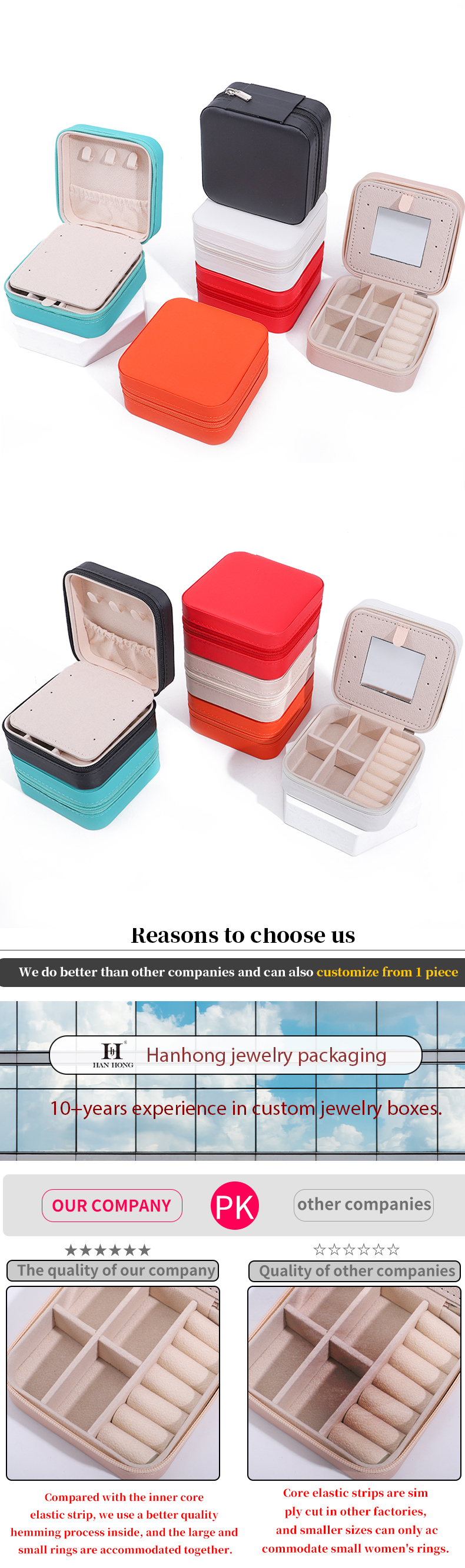 Custom Logo Travel Portable Square Storage Jewelry Box with Mirror in PU Leather