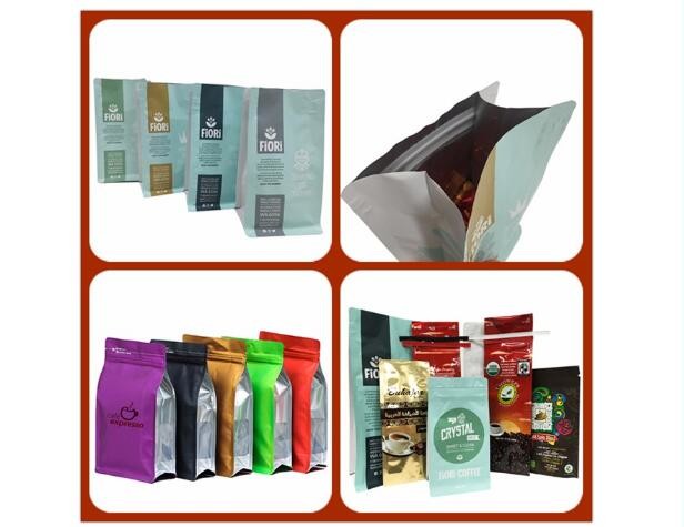 Custom Logos Square Bottom Gusseted Food Grade Plastic Laminated Coffee Bags For Coffee Packaging