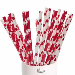 China Whie And Red Polka Dot Paper Straws 7.75 Inches Long 0.25 Inches Diameter wholesale