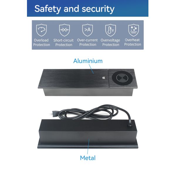 Flush Mount Desktop Outlet Box with 15W Qi Wireless Fast Charging, 2 Power Outlets, and LAN HDMI Connectivity