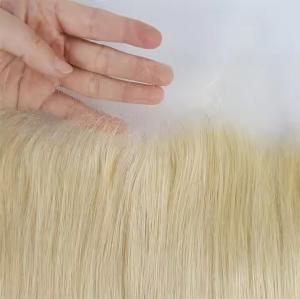 China Blonde 613 Transparent HD Lace Frontal Brazilian Straight Human Hair Blonde Color 13x4 613 HD Frontal with Bundles wholesale