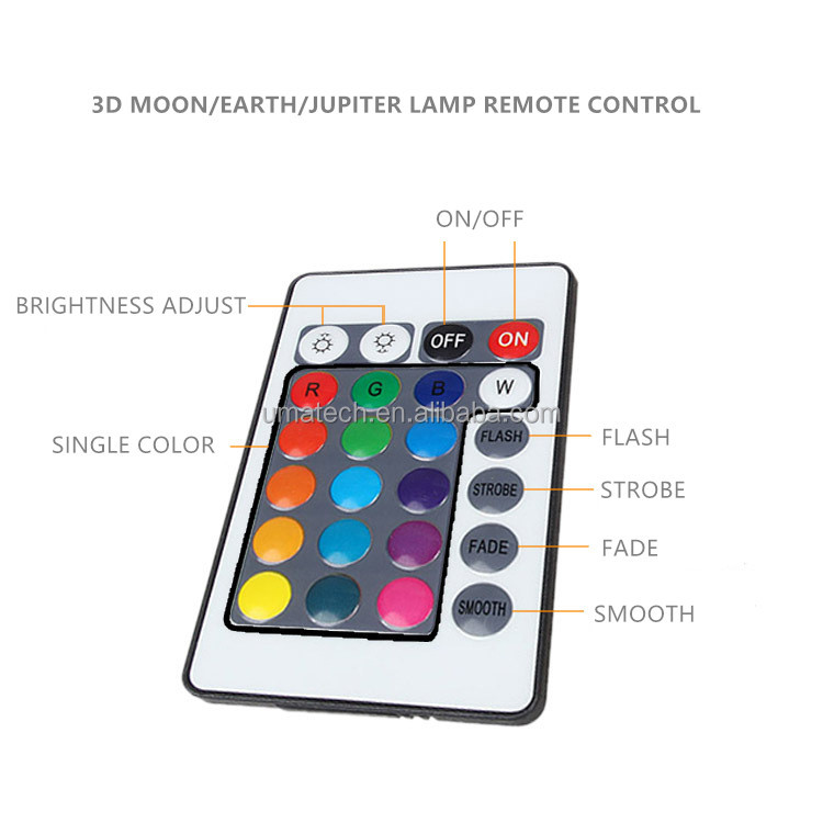 Dimmable Touch Control Remote PLA 3D Printing Moon Lamp with 10000 Hours Lifespan