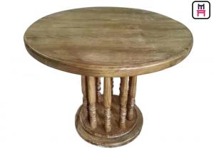 China Rustic Wood Top Restaurant Dining Table , Roman Column Vintage Round Dining Table wholesale