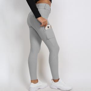 China Light Gray Women Riding Leggings Pockets Equestrian Training Pants With Silicone Grip wholesale