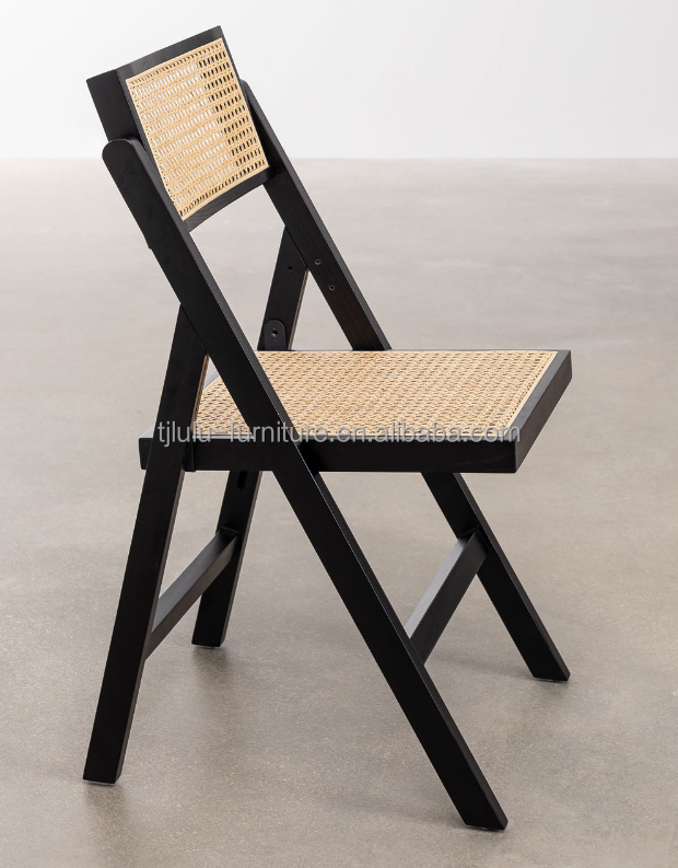 Restaurant Hotel Nordic Modern Natural Rattan Foldable Solid Wood Dining Chair for Dining Room Furniture