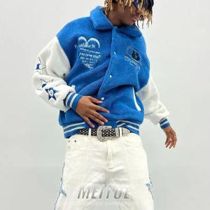 China Custom Logo Sherpa Varsity Jacket Button Up Wool Fleece Bomber Jacket Mens wholesale