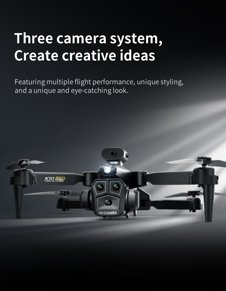 K10 Max Mini 3 Cameras 4k Drone Foldable Drones with Obstacle Avoidance and Maximum Flight Time of ≤10min