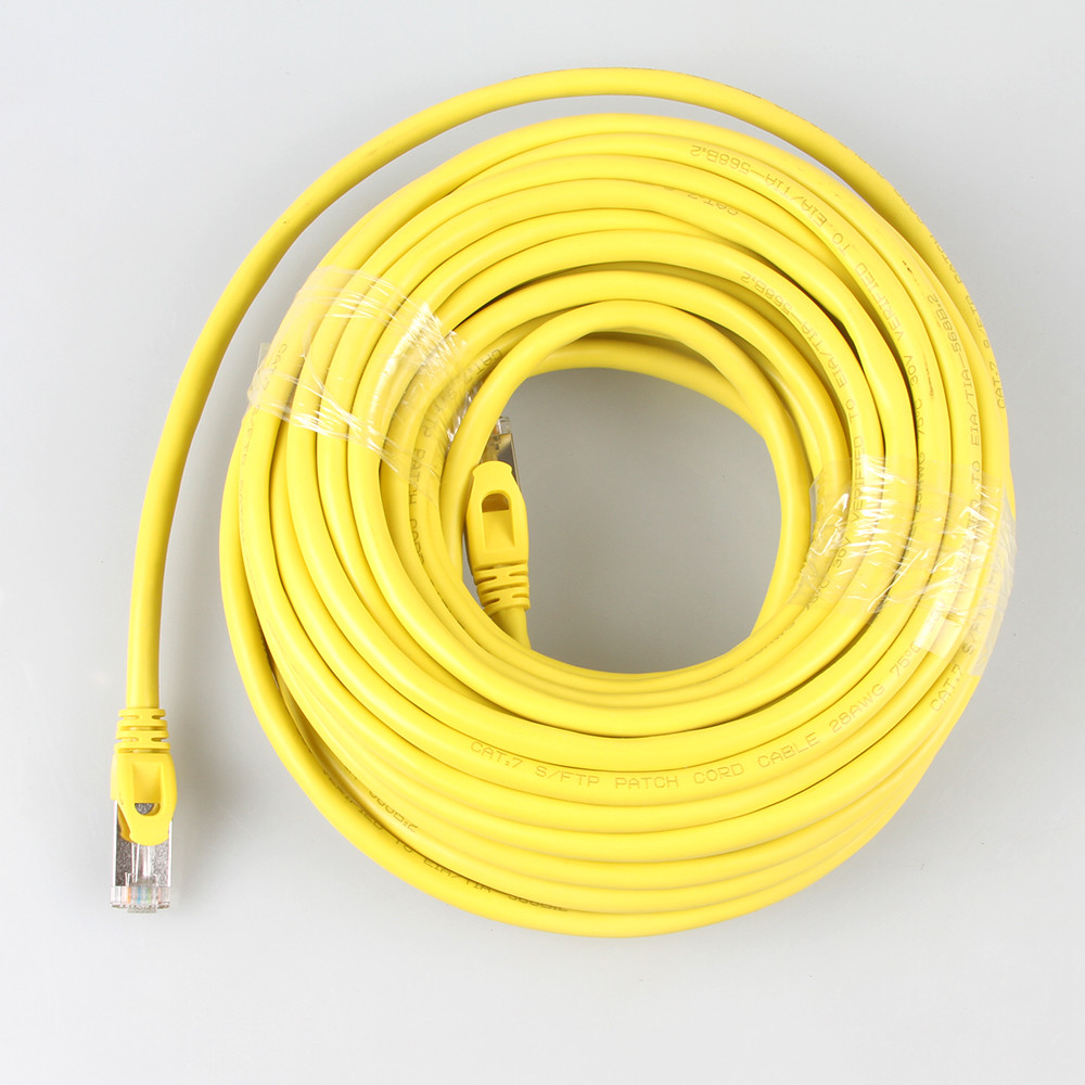 Yellow Outdoor Cat7 SSTP Cable , Practical 26AWG LSZH Patch Cord