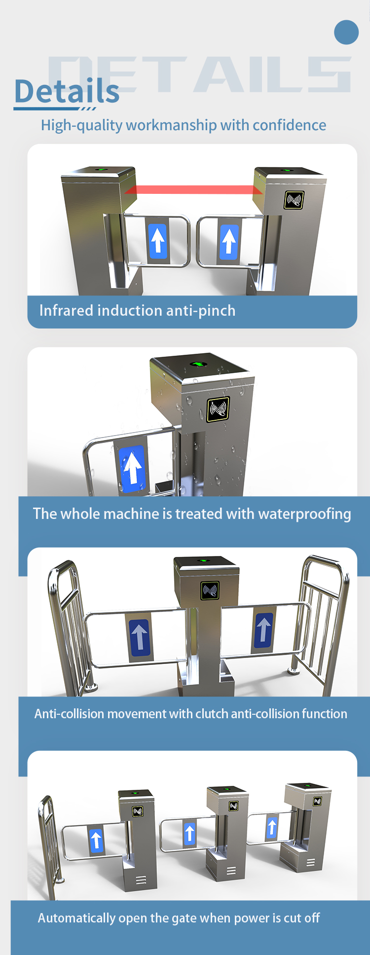 Electric Security Automatic Turnstile Gate , Vertical Revolving Swing Barrier Gate
