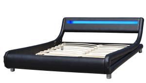 China Wave Shape LED Upholstered Bed Full Size Faux Leather Platform wholesale