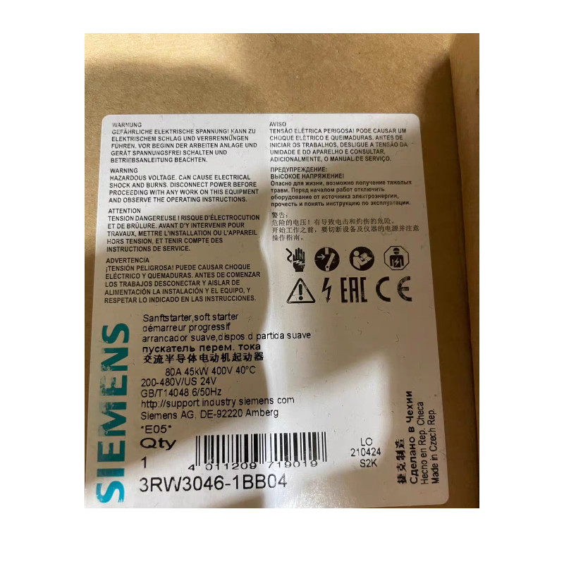 SIEMENS 3RW3046-1BB04 SIRIUS soft starter S3 80 A, 45 kW/400 V, 40 °C 200-480 V AC, 24 V AC/DC Screw terminals