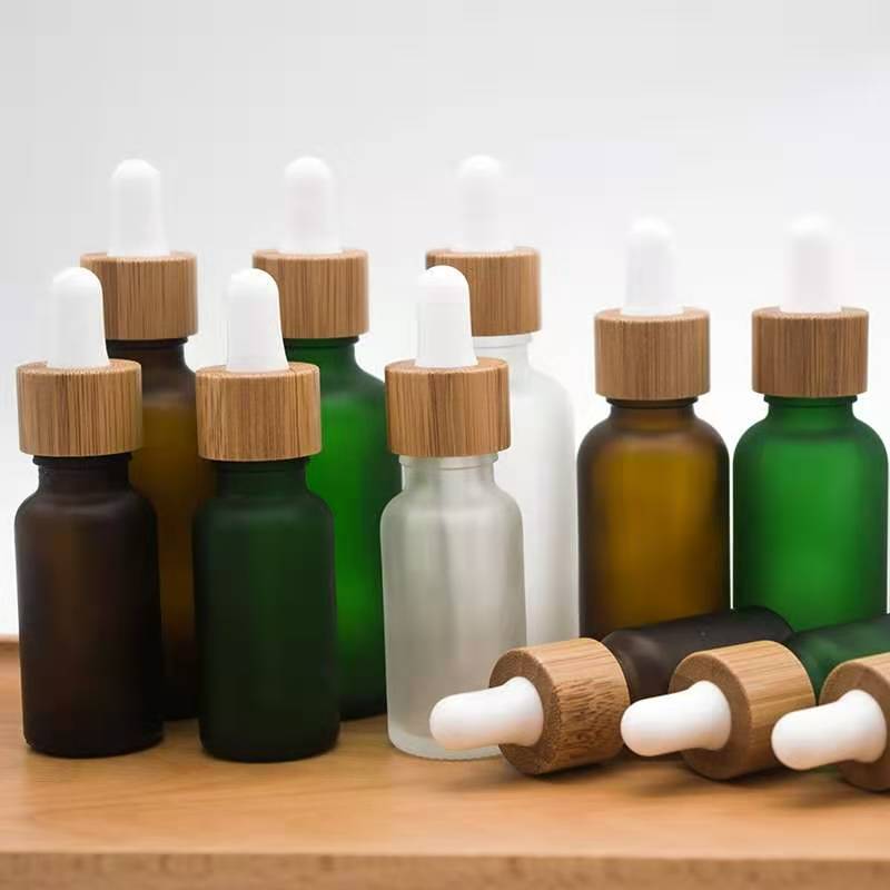 Essential Oil Frosted Bamboo Dropper Glass Bottle in 1oz 2oz 5ml 15ml 30ml with Easy and Cosmetic Serum Box