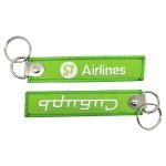 Vibrant Green Custom Embroidered Keychain Double Stitch Metal Rings Flight Tags