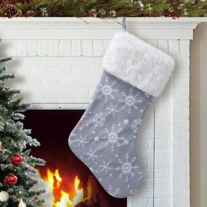 China Grey White Snow Pattern 21 Inches Christmas Stocking Double Layers Gift Holders Xmas Holiday Party Mantel Decoration wholesale