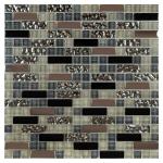 Black Strip Silver Glass And Metal Tile Backsplash , Mini Glass Kitchen Wall