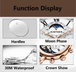 KINYUED leather tourbillion watch mechanical mens moon phase automatic