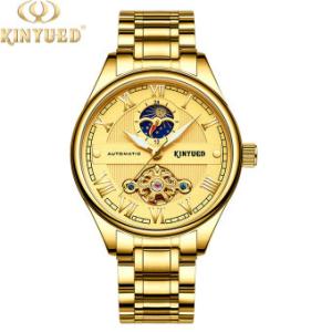China Hollow Back Automatic Mechanical Watch Gold Tourbillon Skeleton Watch wholesale
