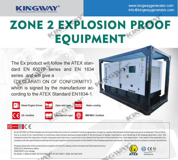 Kingway 260CFM ATEX , ROHS,BV, CE Certified Zone 2 T3 Explosion proof Diesel Engine Air Compressor with Sullair Air Comp