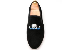 China Casual Slipper Mens Velvet Loafers With Custom Skull Embroidery Decoration wholesale