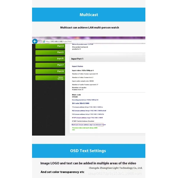 Multi Protocol Streaming Hotel TV System 8 Channel HD Video Encoder For Live Broadcasting