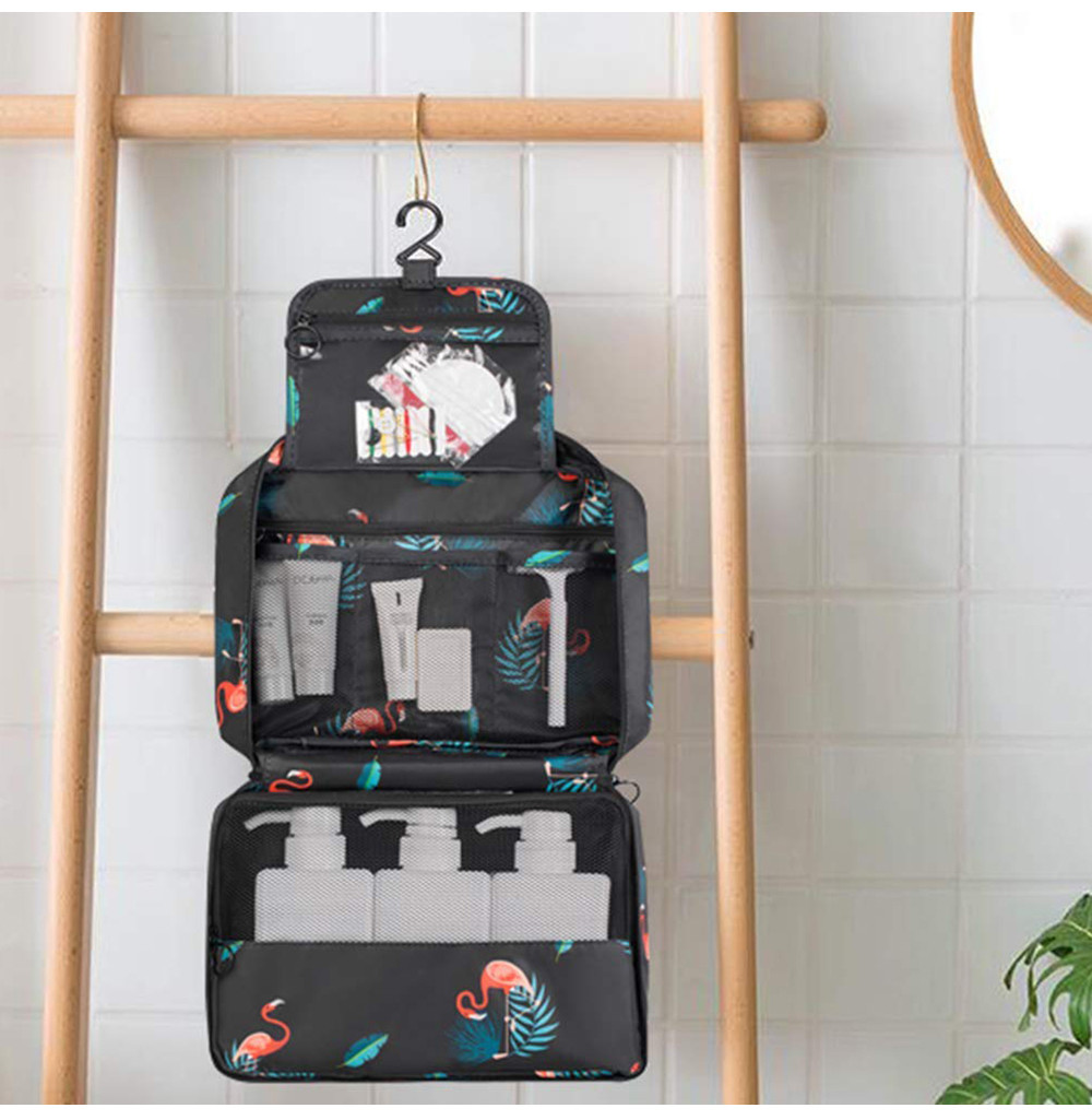Flamingo Print Polyester Hanging Toiletry Travel Bag