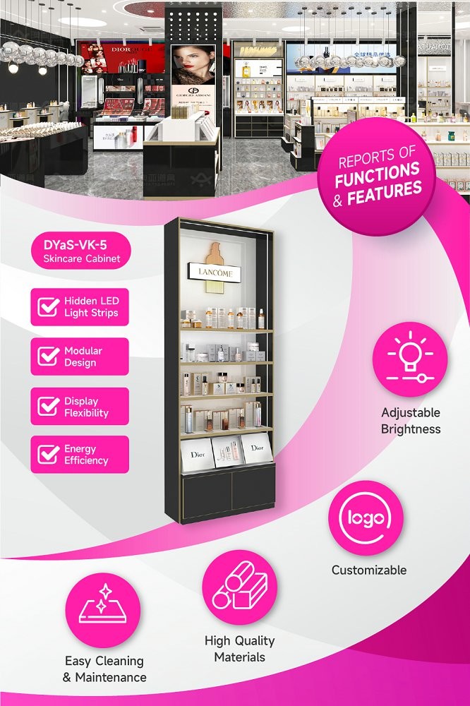 DYaS-VK-5 Skincare Display Cabinet with 3mm Acrylic Light Box and Engraved Pattern