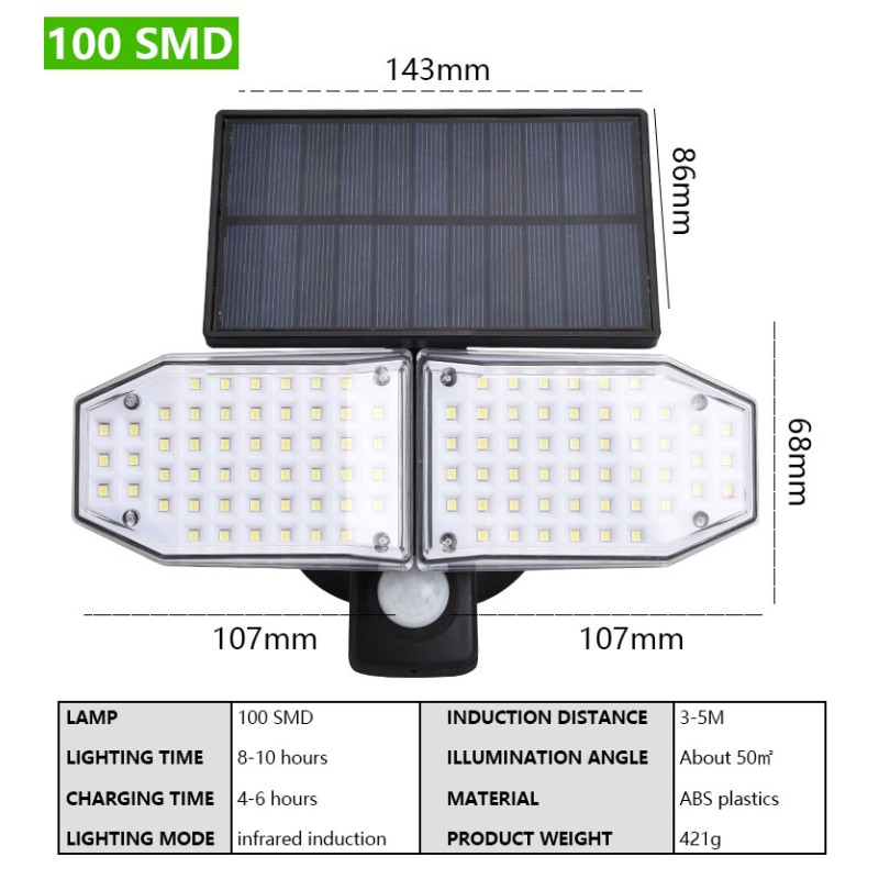 Dual Head Led Outdoor Wireless Solar Powered PIR Motion sensor Solar Garden Wall Light