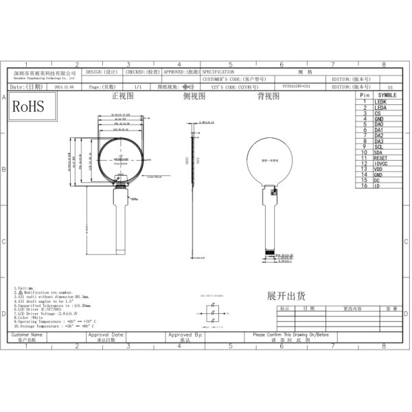 1.6 Inch Round LCD Display 400*400 Resolution Optional Touch QSPI MIPI