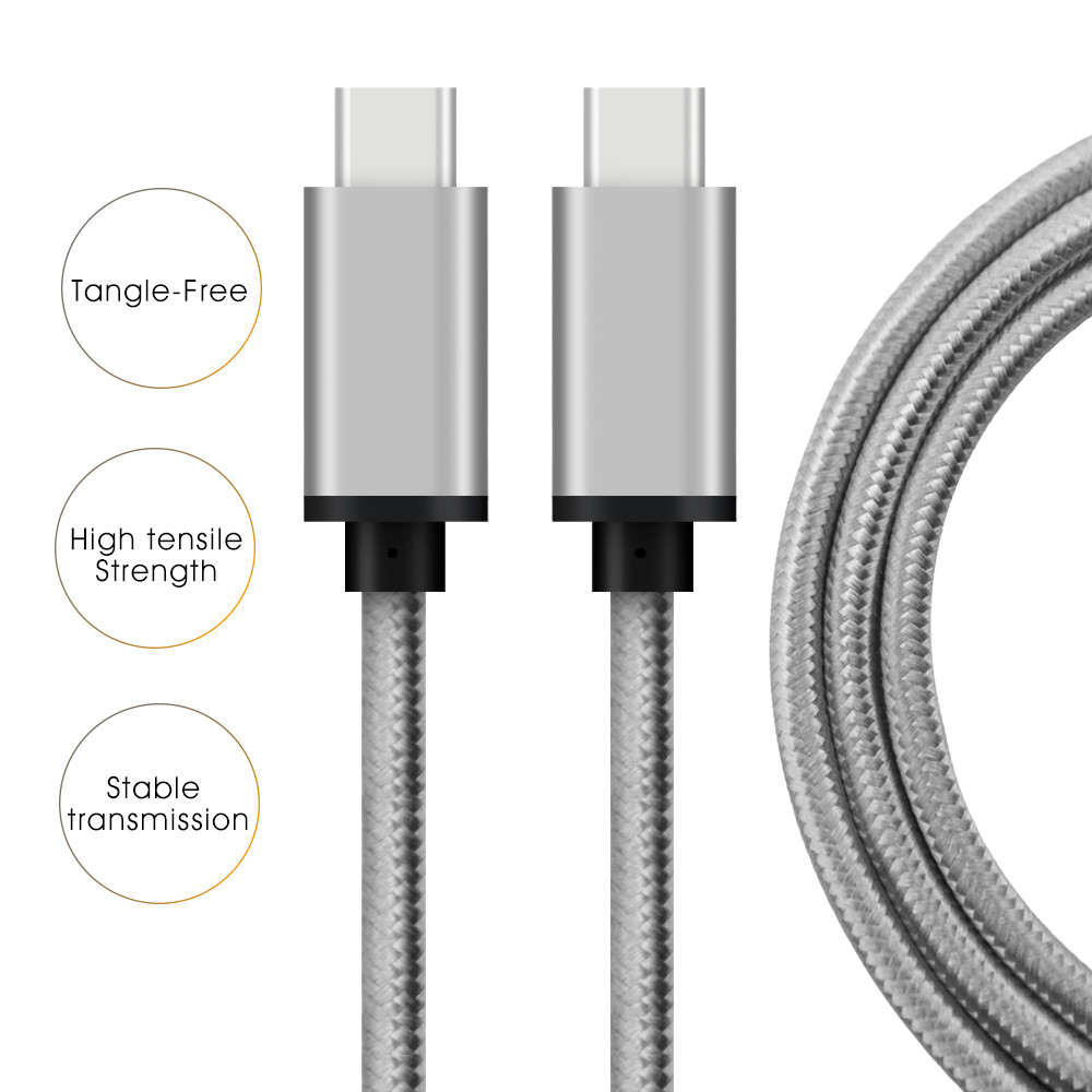 3 Feet Long USB Type C To Type C Cable , Silver C Port Cable ROHS Approved