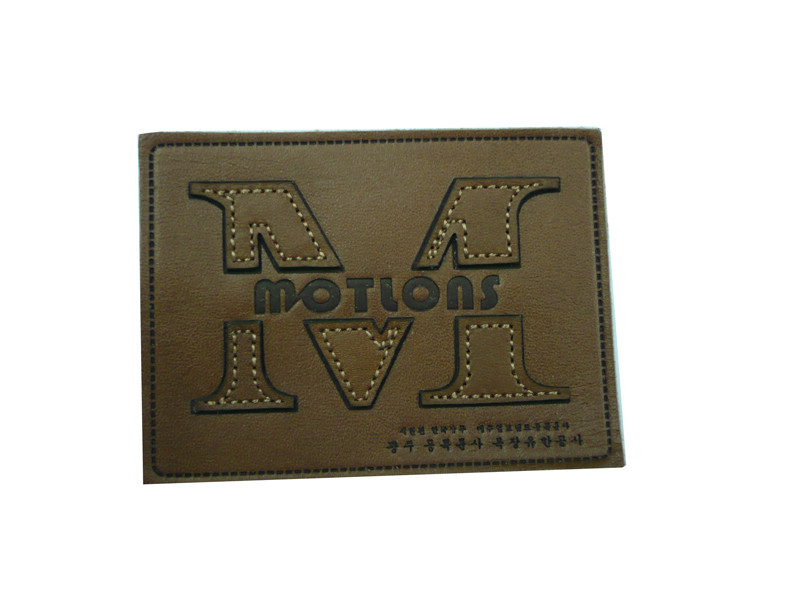 Lead Free Finish Brown Embossed Leather Patches / Labels For Garment Accessories