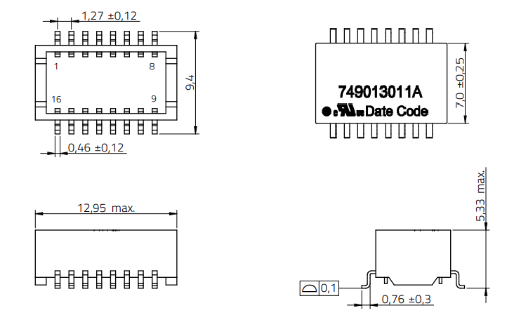 749013011 10/100BASE-TX Power Over Ethernet Transformer SMT Module