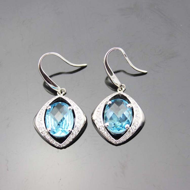 Sterling Silver Blue Topaz Cubic Zircon Dangle Earrings(PSJ06215)