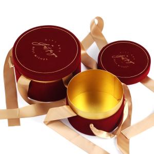 China Red Cylindar Candy Packaging Box With Ribbon Tied Velevt Gift on sale
