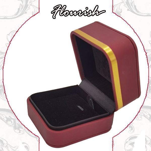 Hot Sale Burgundy Color Rigid Cardboard Wedding Ring Gift Packaging Box with Golden Brim
