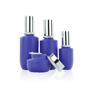 China Cosmetic 45ml Blue Glass Lotion Bottle Skin Care Cream Jar Makeup Set wholesale