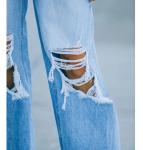 Blue Custom Jeans Pant Spring Summer Straight Fit Pants For Women