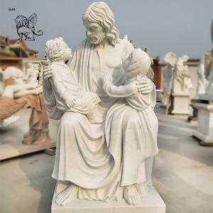China White Marble God Jesus And Children Statue Life Size Religious Church Decor on sale