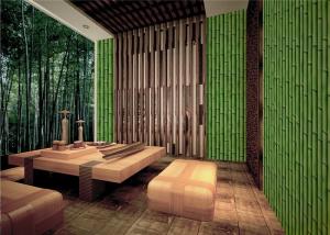 China Bamboo Embossed Peelable Durable Velvet Flock Wallpaper Green / Yellow wholesale