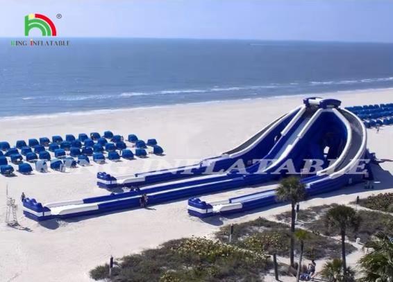Commercial Large Triple Inflatable Water Slide 3 Lane High Tide Inflatable Water