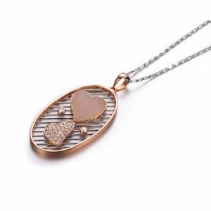China 18K Rose Gold White Gold  Double Heart Oval Charm with Diamonds Pendant Necklace（GDN013） on sale