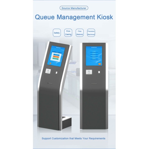 MJK Electronic Indoor Queue Management System Touch Kiosk with Ticket Dispenser for Bank Equipment