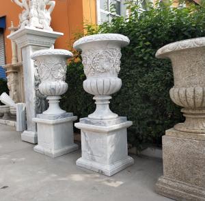 China Marble carvings planter stone carved flowerpot sculpture,outdoor stone garden statues supplier wholesale