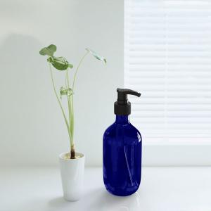 China 300ml Plastic Blue cylindrical smooth Bottle with black pump for shampoo lotion bottle wholesale