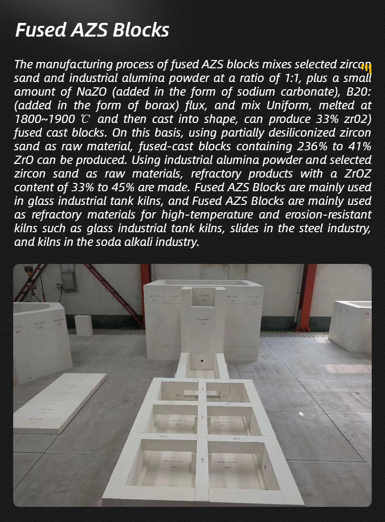 AZS 33 AZS 41 Zro2-Al2O3-Sio2 Refractories for Glass Bending Furnace Cutting Service