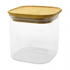 China Large Borosilicate Glass Food Storage Jar Stackable Bamboo Lid Glass Storage Tank on sale