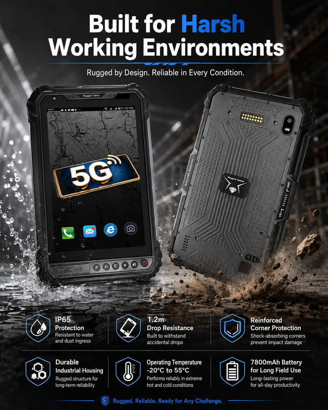 Wireless Rugged Tablet with WiFi Bluetooth and GPS 8 Inch for Field Data and Team Work