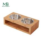 Rectangle Elevated Bamboo Dog Feeder Cat Food Bowls For Small Animals