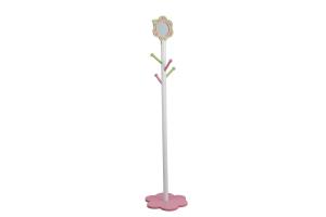 China White Flower Shape Kids Playroom Furniture Wooden Coat Rack With Mirror on sale
